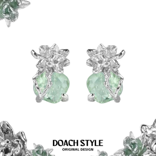 DOACH纯银茉莉绿锆石耳钉小众设计国风新中式 耳饰清冷感ins风耳环