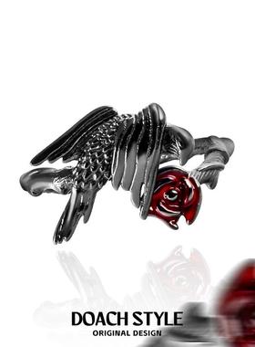 哥特风925纯银乌鸦戒指原创设计独特戒指食指戒高级甜酷玫瑰指环