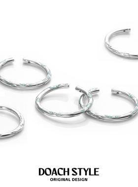 超细纯银海域蓝素圈戒指不掉色指环小众设计清凉感开口简约食指戒