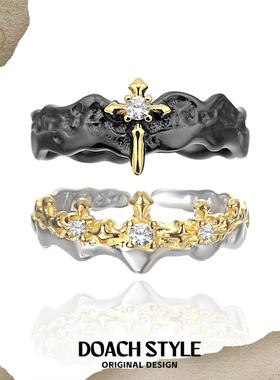 DOACH 公主骑士s925纯银情侣戒指小众设计黑白高级情侣对戒可调节