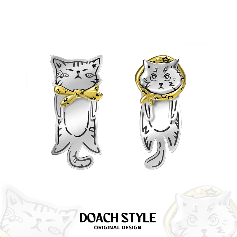 个性猫咪耳饰925银针甜酷耳钉
