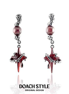 红色暗黑星芒耳环女高级感哥特风耳钉秋冬新款独特耳饰925银针