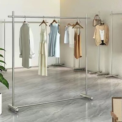 速发服装店落地式不锈钢拉丝挂衣架装店中岛货架展示架简约皓琛道