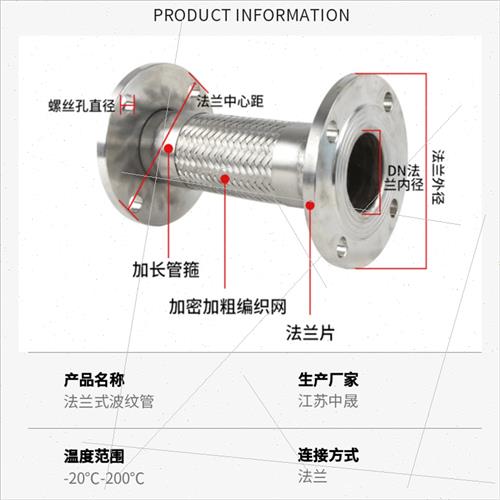 速发厂04不锈钢波纹管法兰式金属软管连接泵连接不锈钢法兰软管促