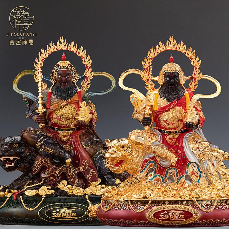 台湾鎏金纯铜五路财神铜像武财神赵公明元帅骑虎神像招财摆件