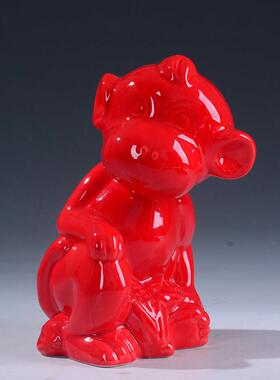 陶瓷红色猴子摆件招财可爱桌面十二生肖瓷器吉祥物家居客厅装饰品