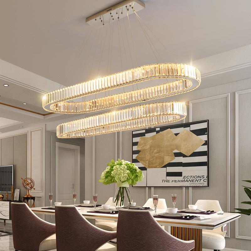现代简约水晶吊灯客厅饭厅轻奢创意led双层椭圆吧台家用饭厅灯具