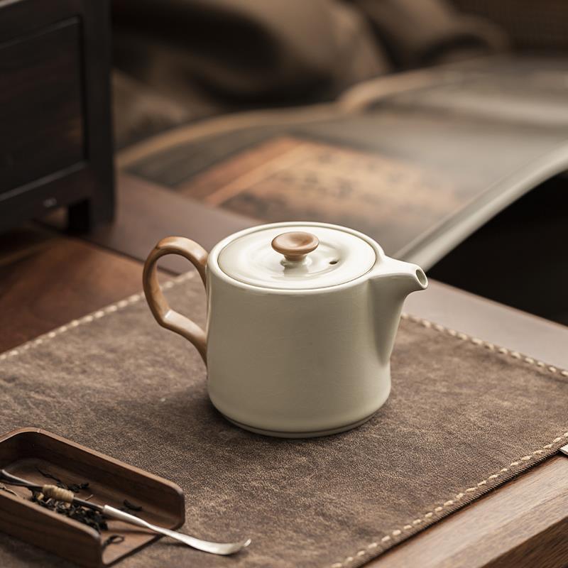 陶瓷茶壶泡茶家用米黄汝窑茶水分离壶功夫茶具井栏壶单壶中国风