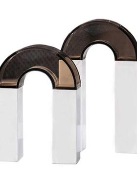 案邸家居极简约压克力花瓶样板房客厅摆件白色金属底座花插花器