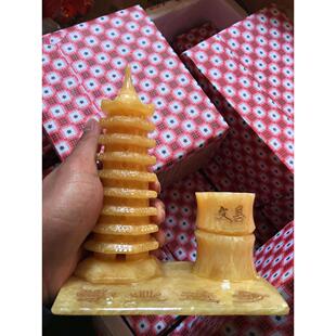 米黄色天然玉石文昌塔摆件九13十三9层书房桌面办公室笔筒摆设