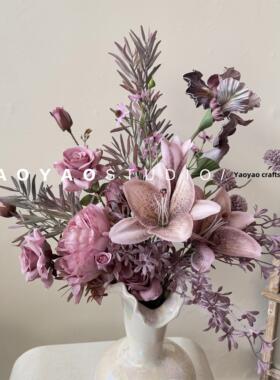 原创设计灰色和紫色人造花束成品新娘的花束家软装饰照片拍摄