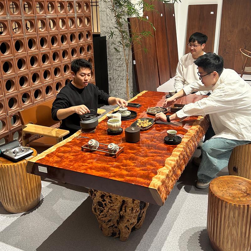 巴花实木大板原木红木办公餐桌巴西花梨木书桌水波纹工作茶桌茶台