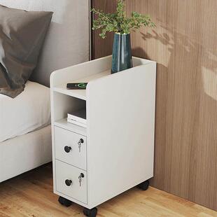 实木床头柜超窄迷你小型夹缝隙收纳储物柜移动有轮带锁简约现代风
