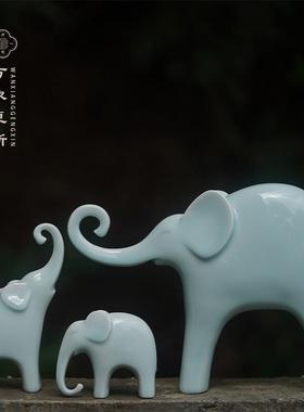 景德镇陶瓷可爱大象摆件一对招财客厅玄关书房电视柜装饰乔迁礼品