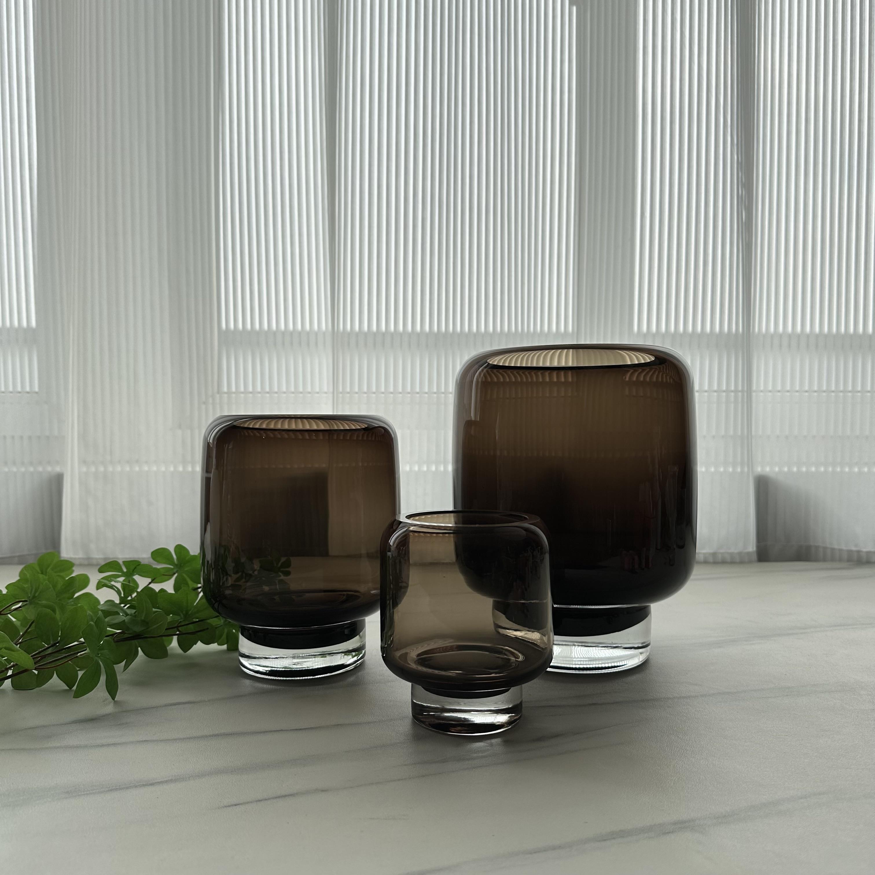 美誉新款轻奢简约咖色风灯玻璃花瓶客厅阳台餐桌花器软装饰品摆件