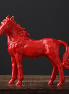红色陶瓷马摆件十二生肖瓷器马招财工艺品马到成功家居吉祥物摆设