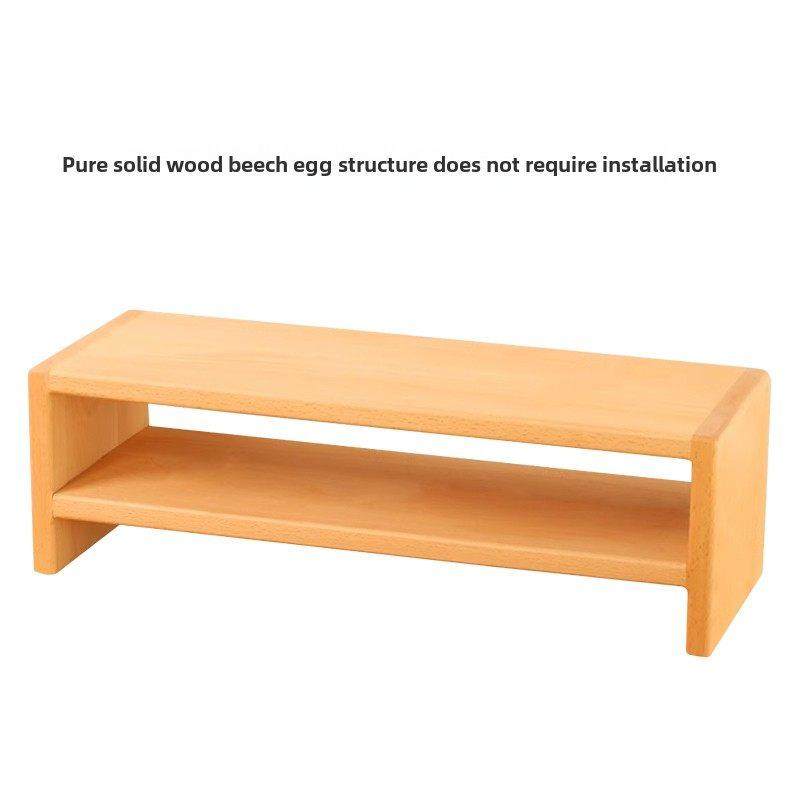 原木榉木双层增高架电脑笔记本显示器增高架桌面收纳办公室护颈架