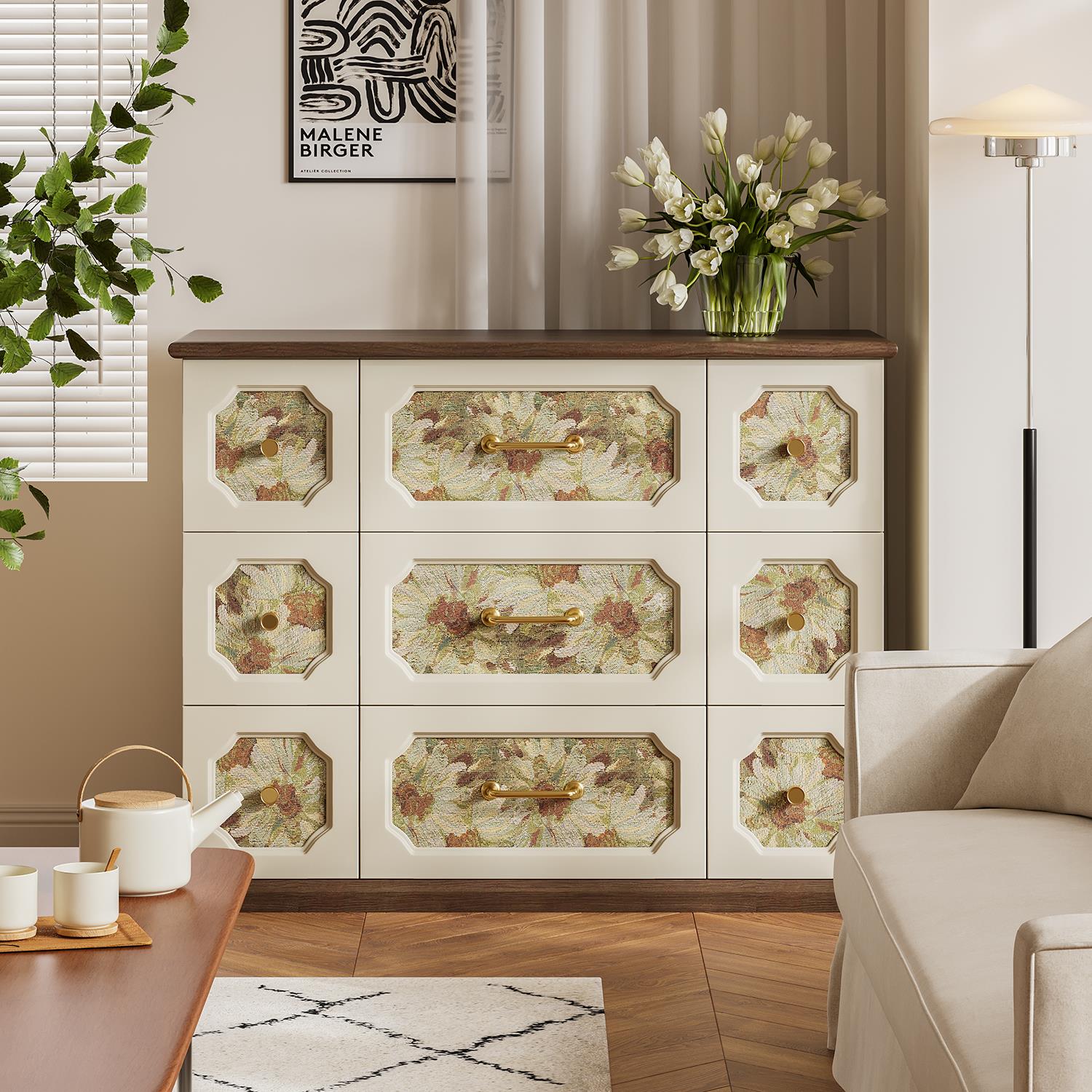 谷及覆古法式花纹设计斗柜设计师十二宫格餐柜客厅卧室墙边立柜