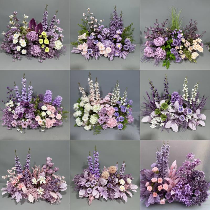 婚庆紫色花排千代兰仿真地排花路引花婚礼布置仿真花订婚装饰花艺