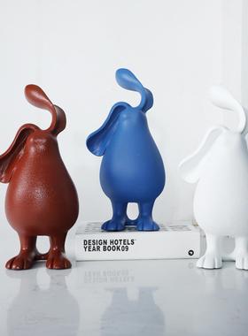 现代艺术树脂白色长耳兔饰品样板房售楼处客厅儿童房软装饰