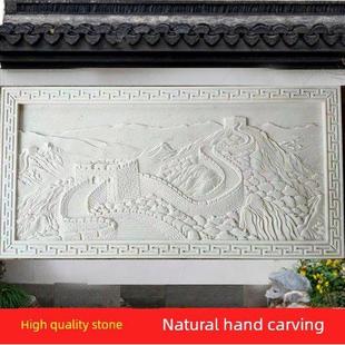 汉白玉石雕浮雕壁画鹤鹿同春背景墙庭院别墅装饰大理石照壁影壁墙