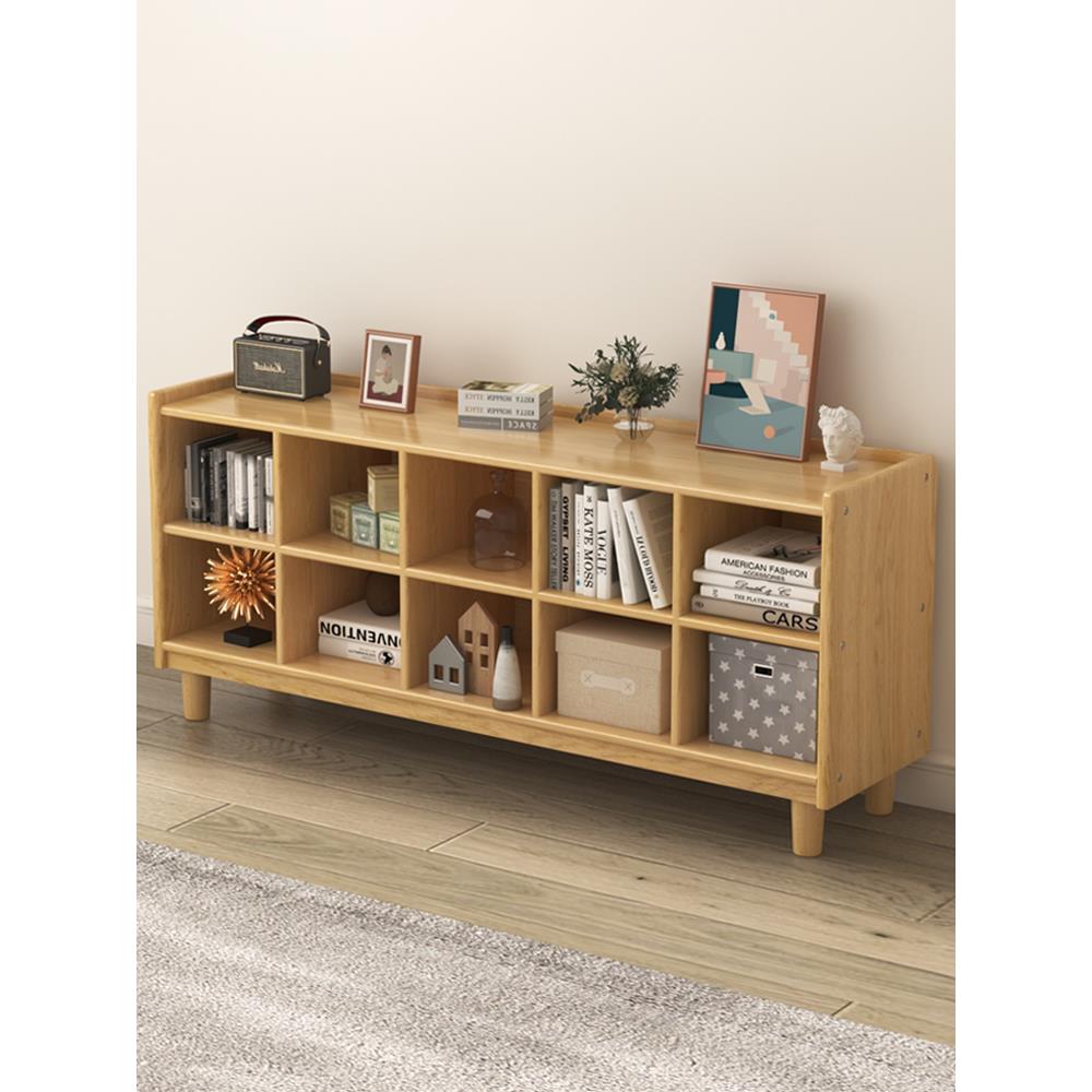 书架收纳置物架落地家用儿童书柜全实木组合靠墙储物格子柜矮书柜