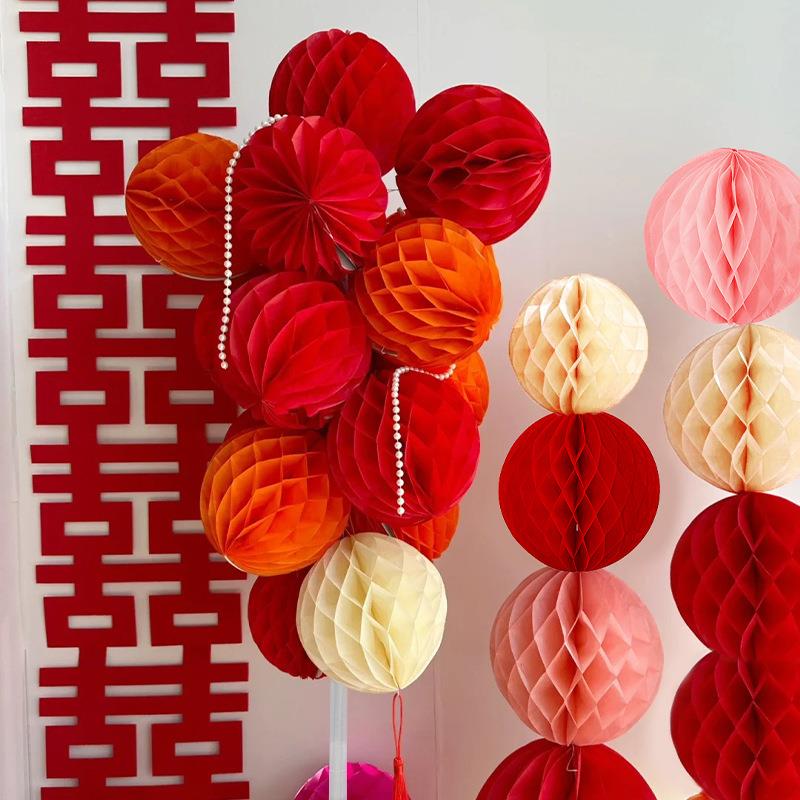 婚房布置套装结婚客厅装饰蜂窝球立柱婚礼喜庆用品大全男女方订婚