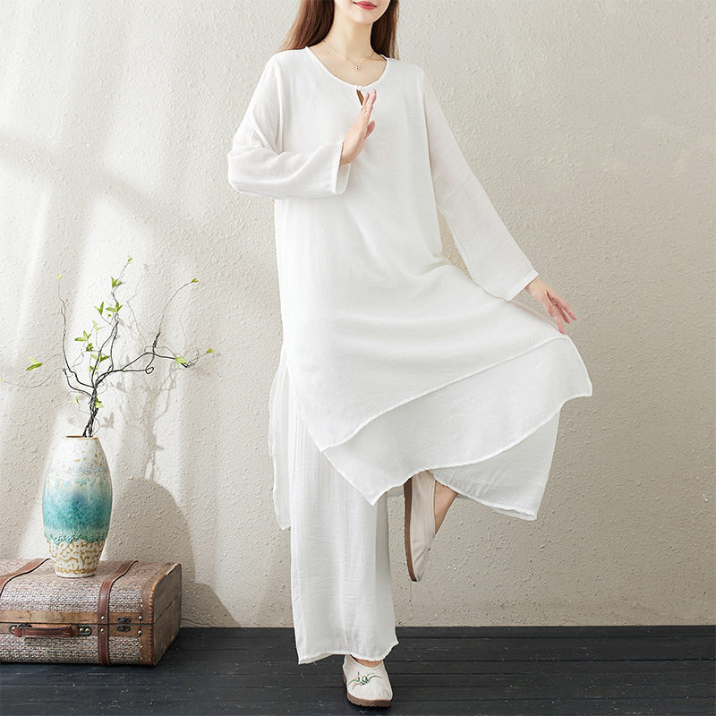 中式禅舞服套装佛系居士服白色
