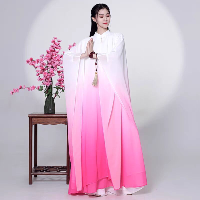 中连衣裙渐变色禅服茶服古筝外披