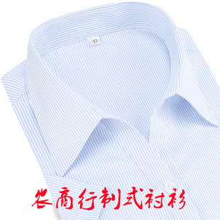 农商行女衬衫白底蓝细条纹长短袖衬衣4S店职装工作服定制LOGO
