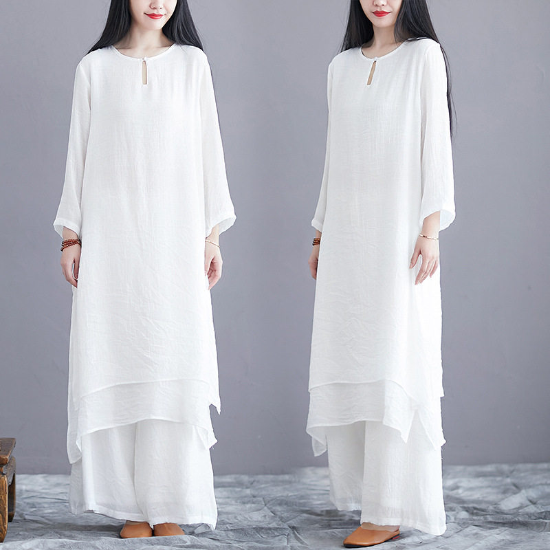 甜美仙气文艺复古中禅意茶服套装