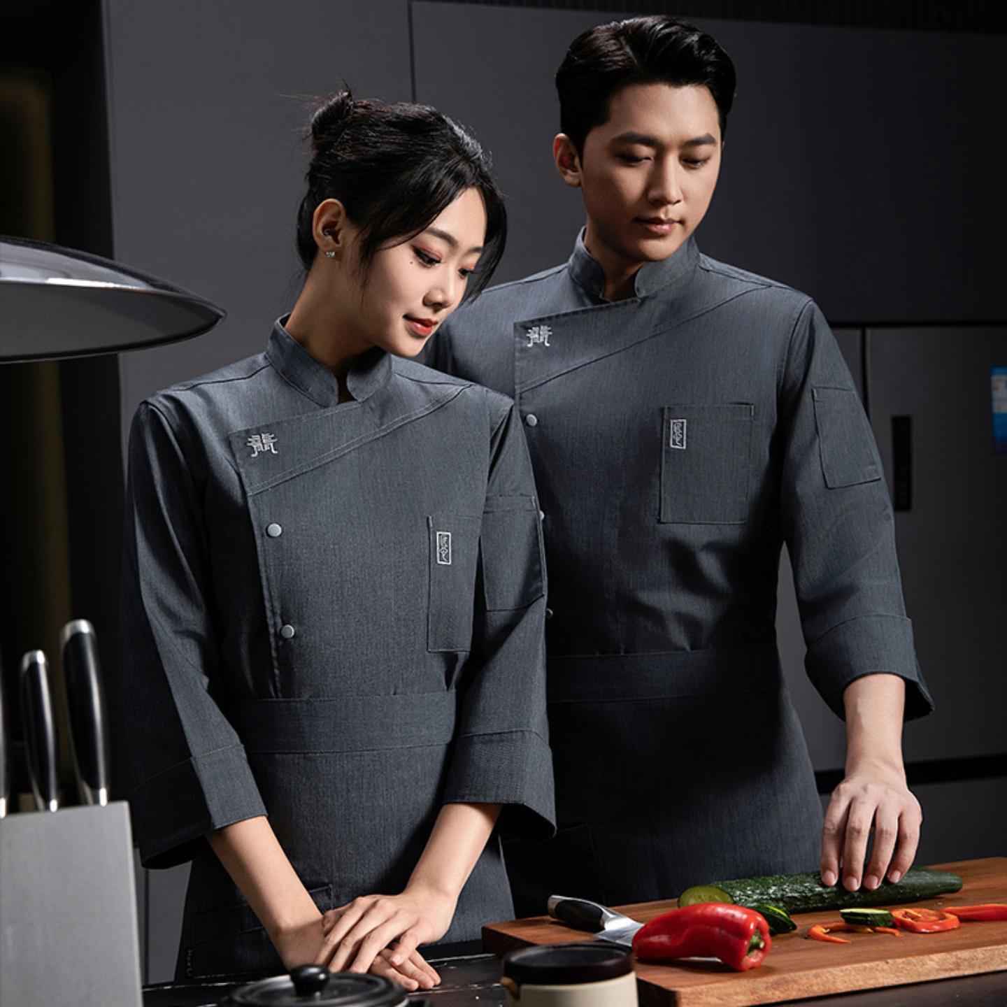 酒店厨师工作服餐饮后厨长袖