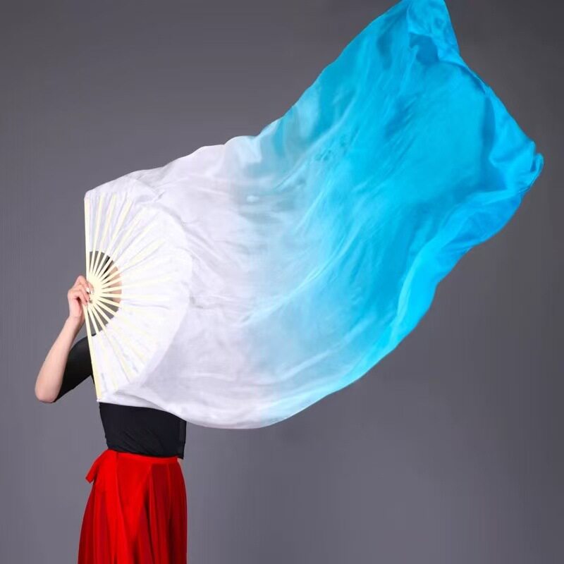 仿真丝蓝白渐变长绸扇舞蹈扇子