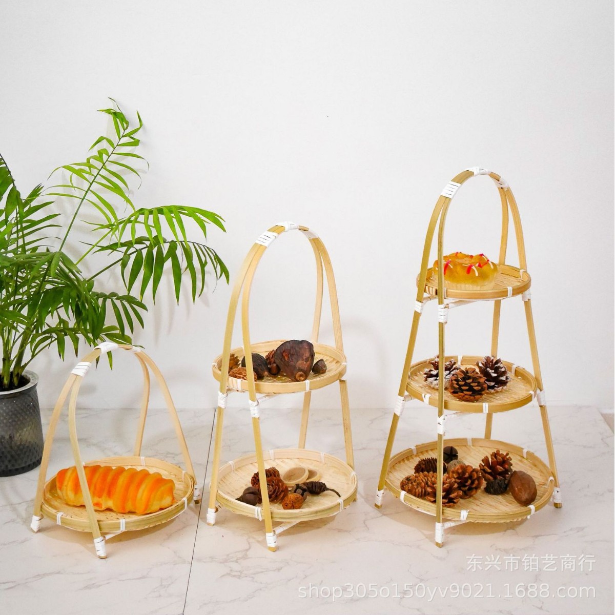 竹制品手工编织果盘多层茶点盘