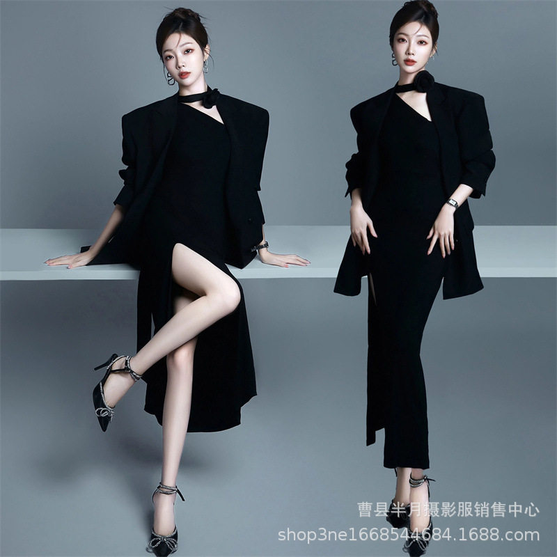影楼新款气质高级感黑色西装礼服