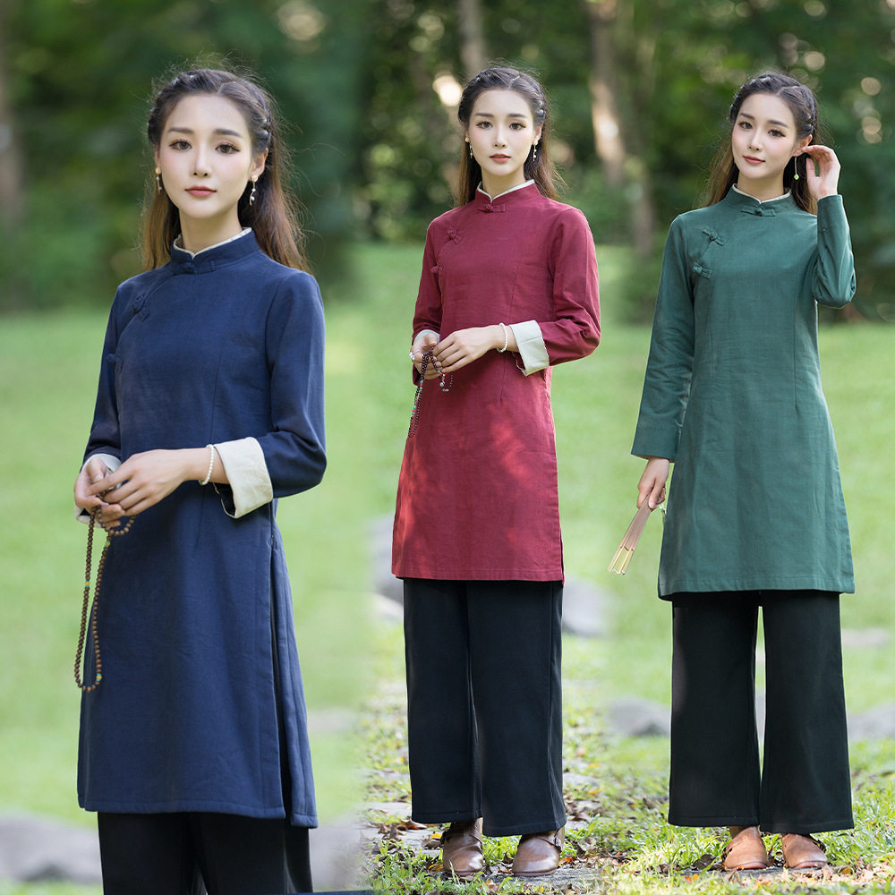 春季棉麻唐装上衣中式中茶服女