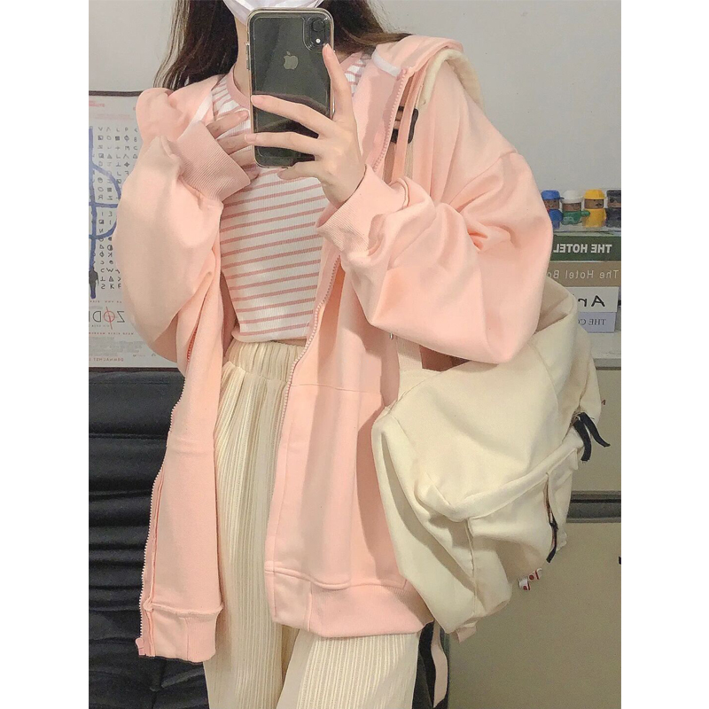 速发美式复s高街hip春op国over古ize卫衣h秋款开衫连帽外套