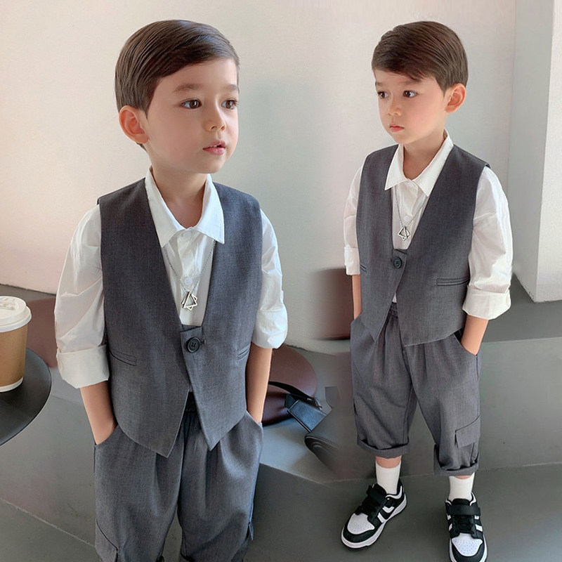 速发男童礼服秋冬休闲马甲儿童套装洋气风婚礼花童小主持演出