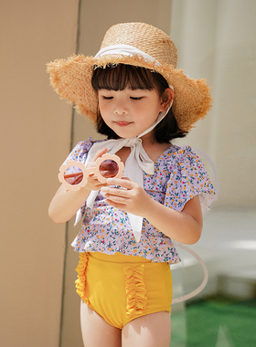 速发童夏分小公主儿童飞袖碎花中宝童体宝沙滩游泳装