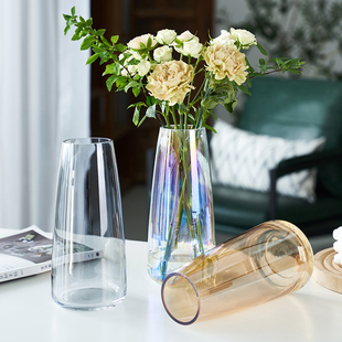 速发简约风玻璃花瓶透明水养插花面桌小众高奢感轻级摆件