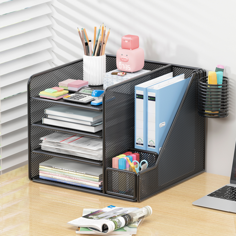 速发办公公面置物架文文收纳架文件收纳盒办桌用品大全多层件件架