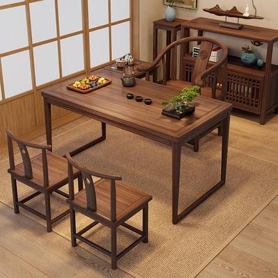 新中式乌金木阳台茶桌椅组合客厅家用精致小型全实木一体泡茶台桌