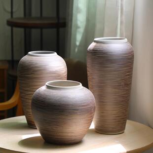 侘寂风家居花瓶景德镇陶瓷桌面粗陶客厅摆件仿真干花台面复古花瓶
