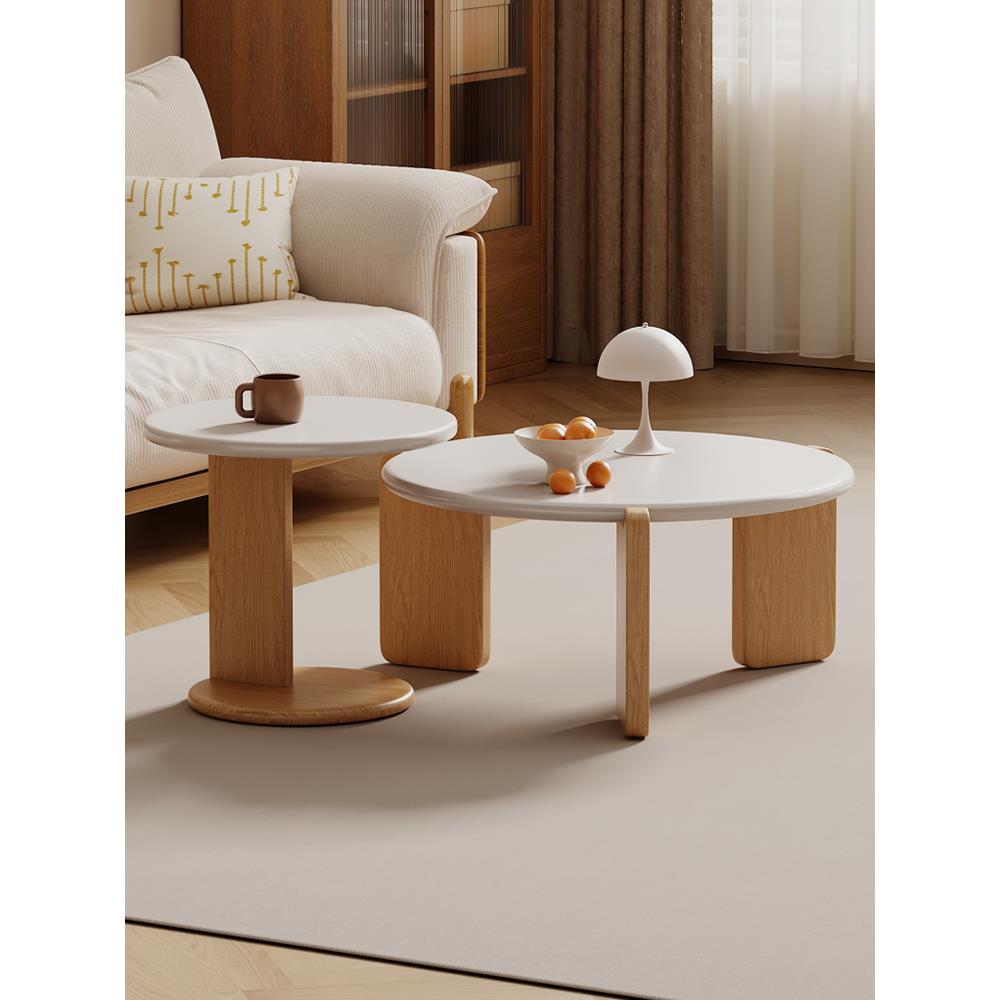 茶几客厅家用高级感圆形阳台小茶桌小户型简约实木腿沙发边几角几