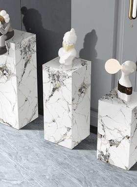 大理石底座摆台玄关岩板石材台立柱墩子落地客厅雕塑摆件家居饰品