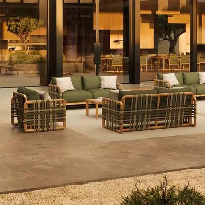 户外沙发别墅露台藤编椅休闲组合茶几柚木室外花园餐桌椅庭院家具