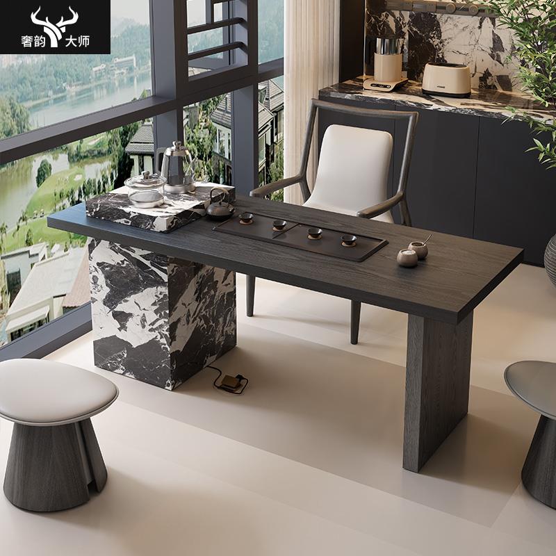 阳台茶桌椅组合现代高级感意式极简客厅家用2025新款小型实木茶台