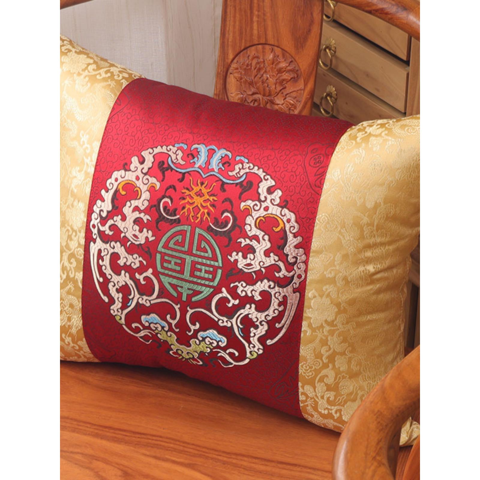 中式抱枕红木沙发靠垫枕芯茶椅腰枕结婚喜庆床上复古办公室靠背套