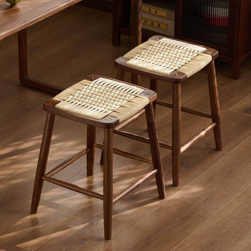 倾描木作简约编绳方凳黑胡桃木梳妆凳子客厅小餐凳茶凳全实木板凳,住宅家具,矮凳,淘宝优惠券,粉丝福利购,淘宝优惠卷