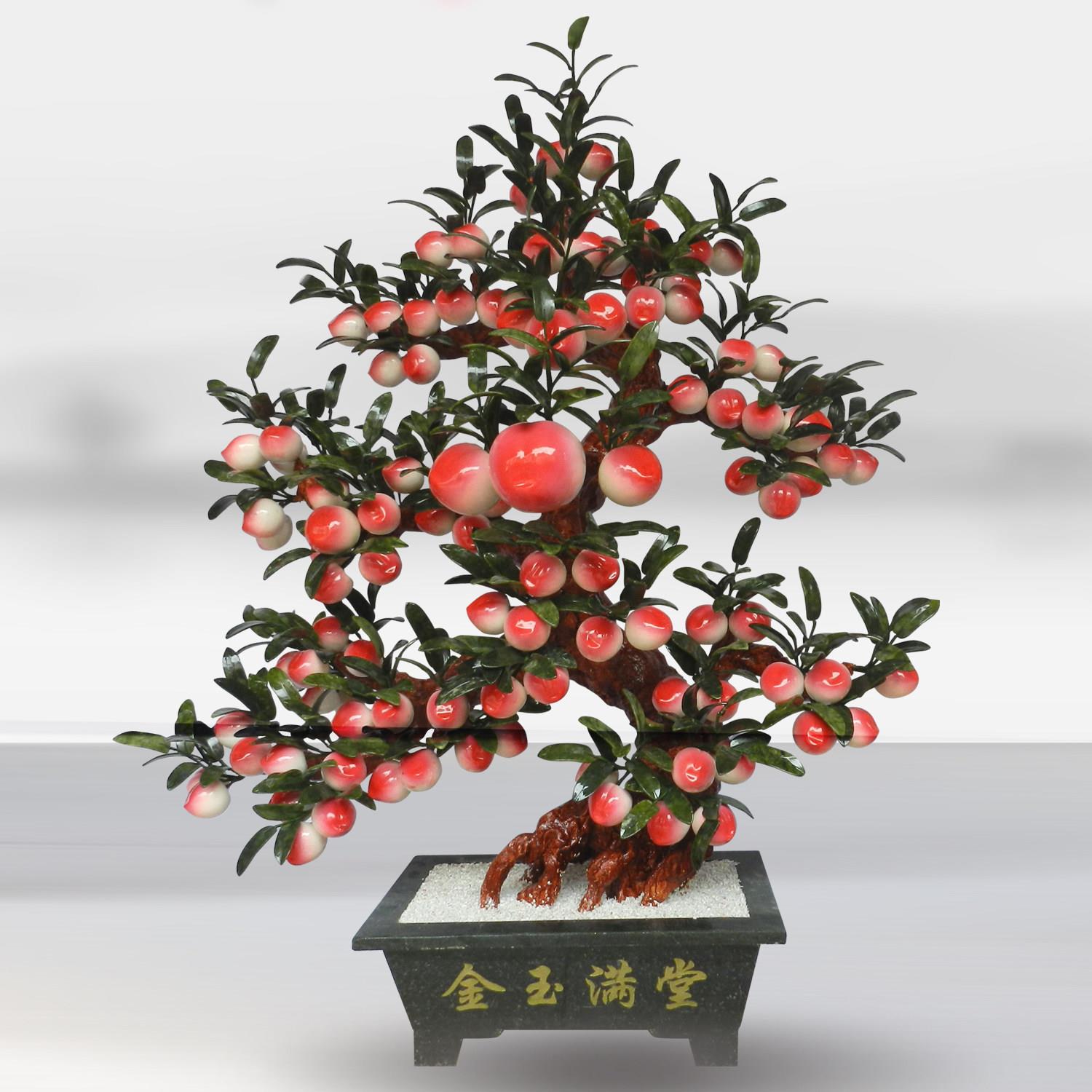 玉石68寿桃树客厅玉器家居蟠桃饰品仙桃工艺礼品摆饰客厅创意盆景